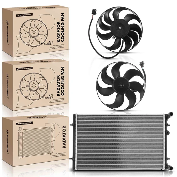 3 Pcs Radiator & Cooling Fan Assembly Kit for Volkswagen Golf Jetta Audi