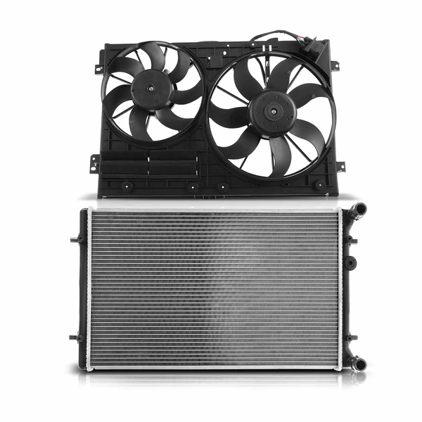 2 Pcs Radiator & Cooling Fan Assembly Kit for 2009-2010 2012 Audi A3