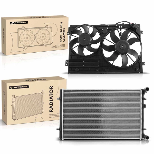 2 Pcs Radiator & Cooling Fan Assembly Kit for Volkswagen Jetta 2005-2006 Audi A3