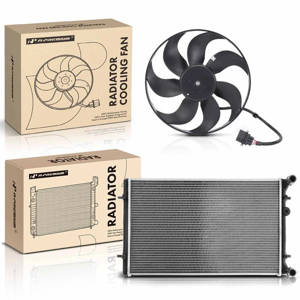 2 Pcs Radiator & Cooling Fan Assembly Kit for Audi TT 2000 TT Quattro 2005 Volkswagen Jetta