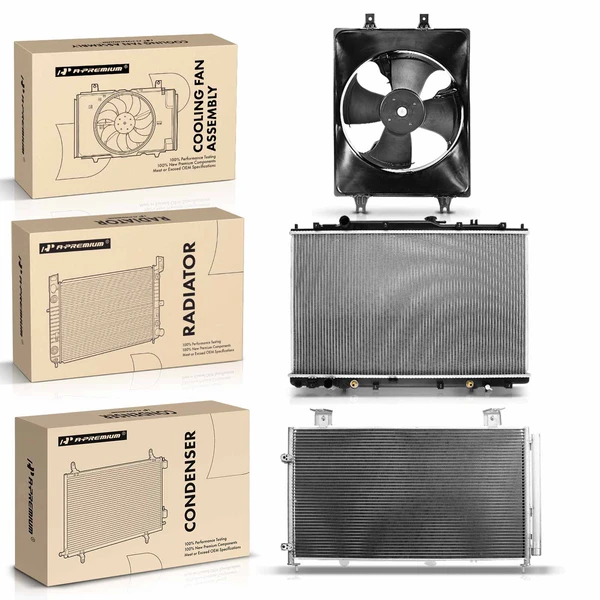 3 Pcs Radiator & AC Condenser & Cooling Fan Kit for Honda Odyssey 1999-2004 V6 3.5L