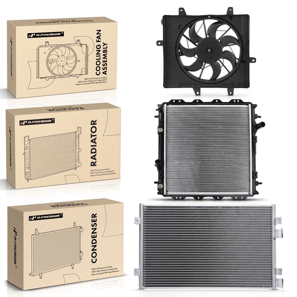3 Pcs Radiator & AC Condenser & Cooling Fan Kit for Chrysler PT Cruiser 2006-2010 2.4L