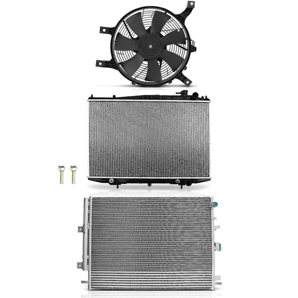 3 Pcs Radiator & AC Condenser & Cooling Fan Kit for Nissan Frontier 1999-2000 Xterra