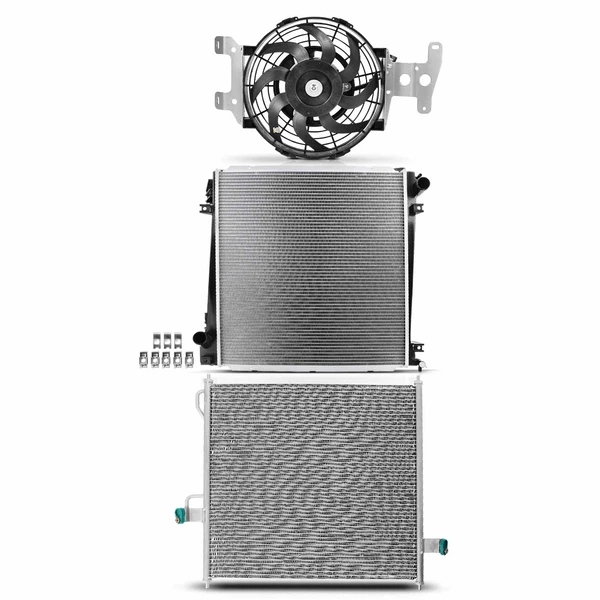 3 Pcs Radiator & AC Condenser & Cooling Fan Kit for 2002-2005 Mercury Mountaineer