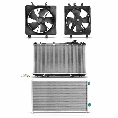4 Pcs Radiator & AC Condenser & Cooling Fan Kit