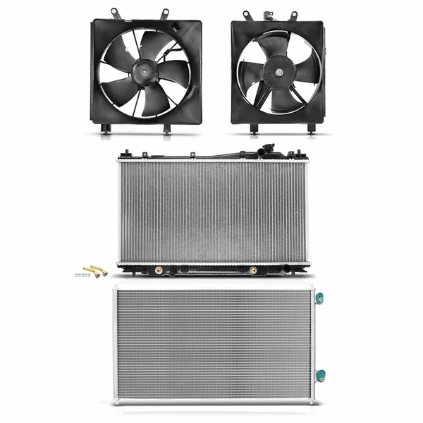 4 Pcs Radiator & AC Condenser & Cooling Fan Kit for Honda Civic 2001-2005 1.7L