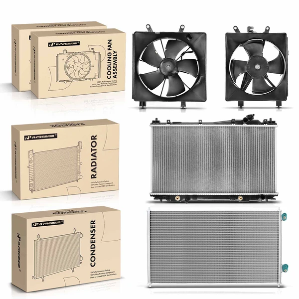 4 Pcs Radiator & AC Condenser & Cooling Fan Kit for Honda Civic 2001-2005 1.7L