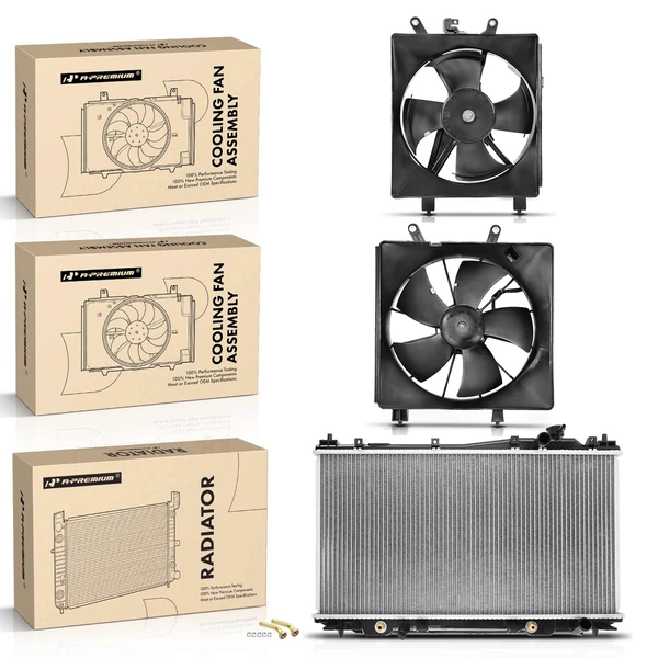 3 Pcs Radiator & Cooling Fan Assembly Kit for Honda Civic 2001-2005 L4 1.7L