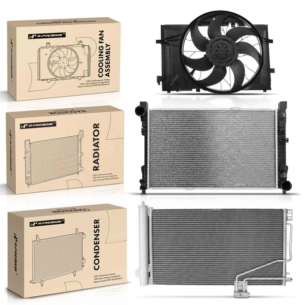 3 Pcs Radiator & AC Condenser & Cooling Fan Kit for Mercedes-Benz W203 C230 C240 C320