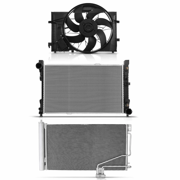 3 Pcs Radiator & AC Condenser & Cooling Fan Kit for 2001-2005 Mercedes-Benz C320