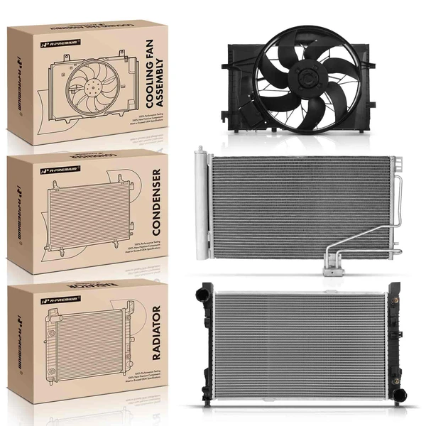 3 Pcs Radiator & AC Condenser & Cooling Fan Kit for Mercedes-Benz C230 C240 C32 AMG