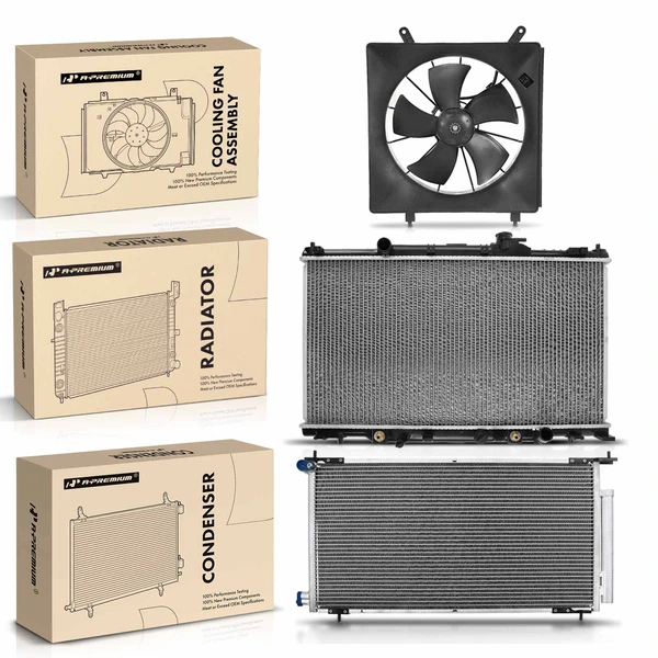3 Pcs Radiator & AC Condenser & Cooling Fan Kit for Honda CR-V 2002-2006 L4 2.4L