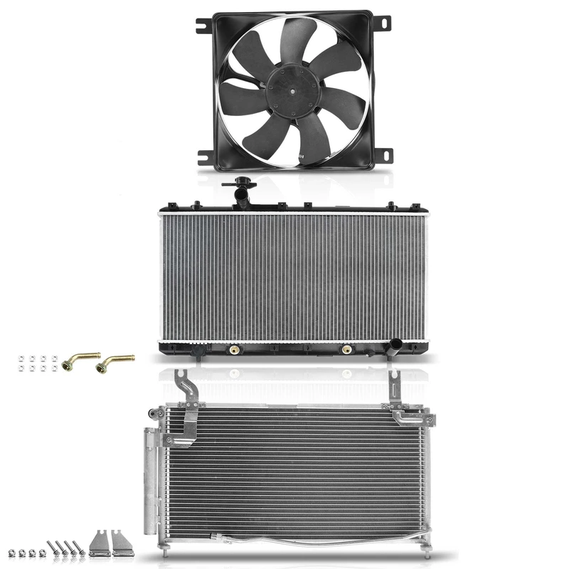 3 Pcs Radiator & AC Condenser & Cooling Fan Kit for Suzuki Aerio 2002-2007 2.0L 2.3L 2-Pin