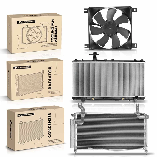 3 Pcs Radiator & AC Condenser & Cooling Fan Kit for Suzuki Aerio 2002-2007 2.0L 2.3L 2-Pin