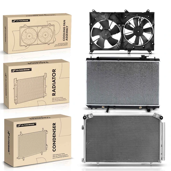 3 Pcs Radiator & AC Condenser & Cooling Fan Kit for Toyota Highlander 2004-2007 L4 2.4