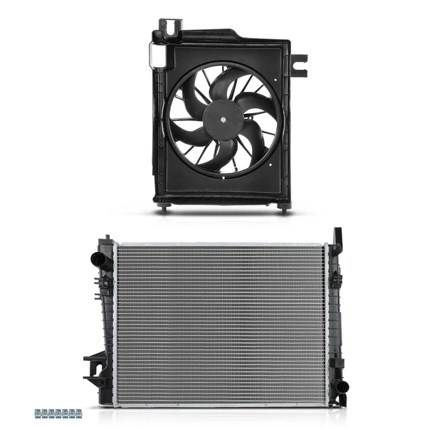 2 Pcs Radiator & Cooling Fan Assembly Kit for 2003 Dodge Ram 2500 5.7L V8