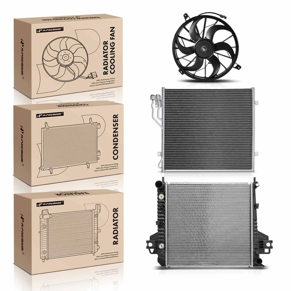 3 Pcs Radiator & AC Condenser & Cooling Fan Kit for Jeep Liberty 2002-2003 3.7L