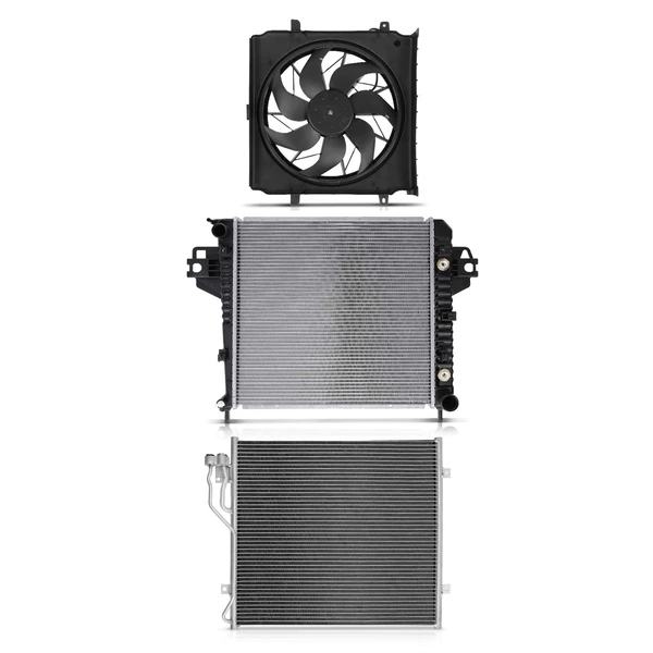 3 Pcs Radiator & AC Condenser & Cooling Fan Kit for Jeep Liberty 2002-2003 V6 3.7L