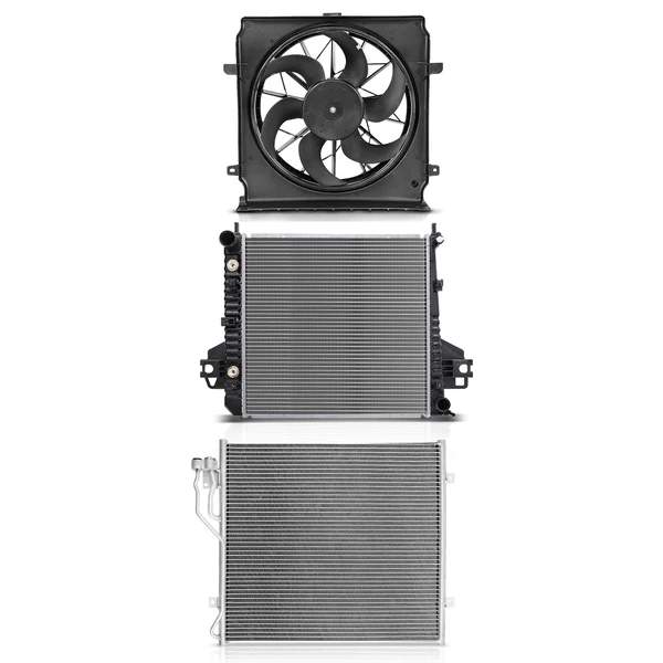 3 Pcs Radiator & AC Condenser & Cooling Fan Kit for Jeep Liberty 2004-2005 3.7L Automatic