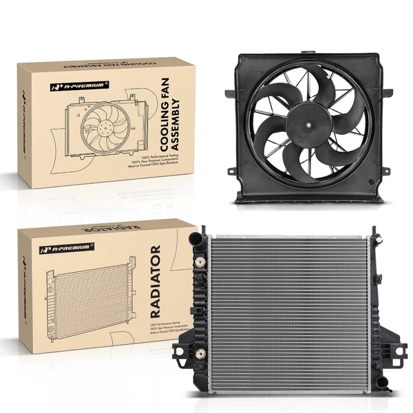 2 Pcs Radiator & Cooling Fan Assembly Kit for Jeep Liberty 2004-2005 3.7L Automatic