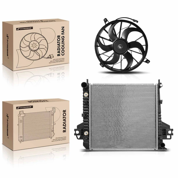2 Pcs Radiator & Cooling Fan Assembly Kit for Jeep Liberty 2002-2003 V6 3.7L without Shroud