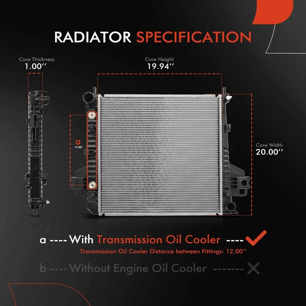 2 Pcs Radiator & Cooling Fan Assembly Kit for Jeep Liberty 2002-2003 V6 3.7L without Shroud