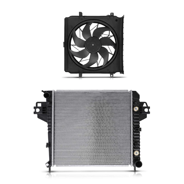 2 Pcs Radiator & Cooling Fan Assembly Kit for Jeep Liberty 2002-2003 3.7L without Max Duty Cooling