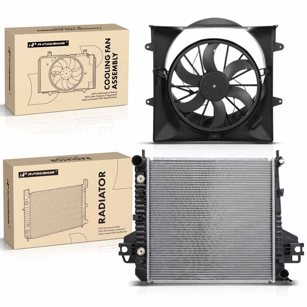 2 Pcs Radiator & Cooling Fan Assembly Kit for Jeep Liberty 2002-2003 3.7L with Max Duty Cooling