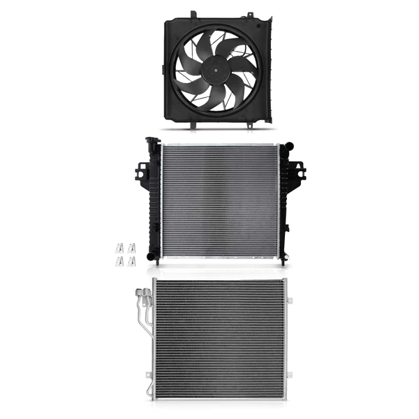 3 Pcs Radiator & AC Condenser & Cooling Fan Kit for Jeep Liberty 2002-2004 L4 2.4L