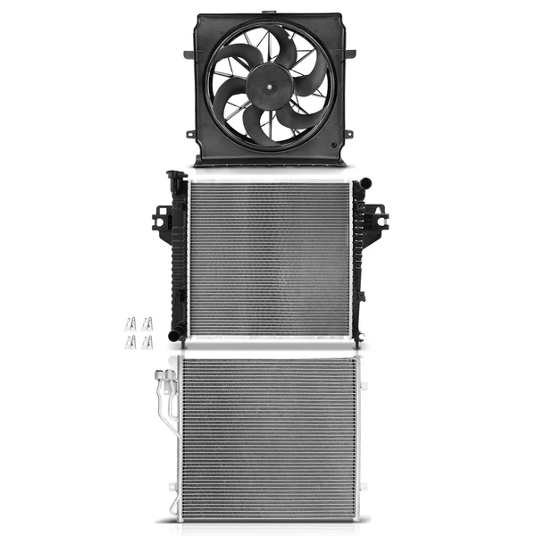 3 Pcs Radiator & AC Condenser & Cooling Fan Kit for Jeep Liberty 2005 2.4L Automatic