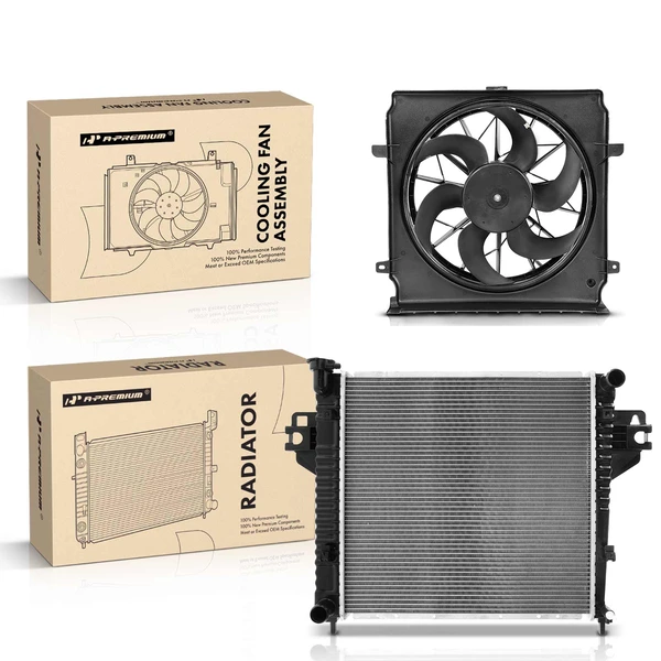 2 Pcs Radiator & Cooling Fan Assembly Kit for Jeep Liberty 2005 L4 2.4L