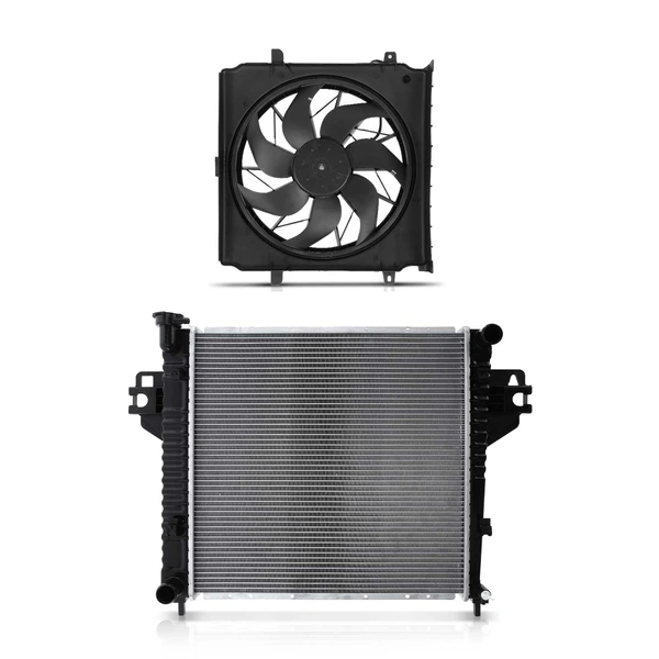 2 Pcs Radiator & Cooling Fan Assembly Kit for Jeep Liberty 2002-2004 L4 2.4L