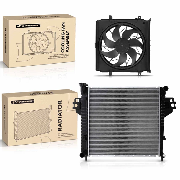 2 Pcs Radiator & Cooling Fan Assembly Kit for Jeep Liberty 2002-2004 L4 2.4L