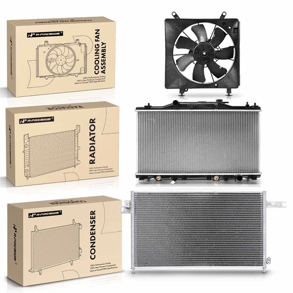 3 Pcs Radiator & AC Condenser & Cooling Fan Kit for Acura RSX 2002-2006 L4 2.0L Automatic