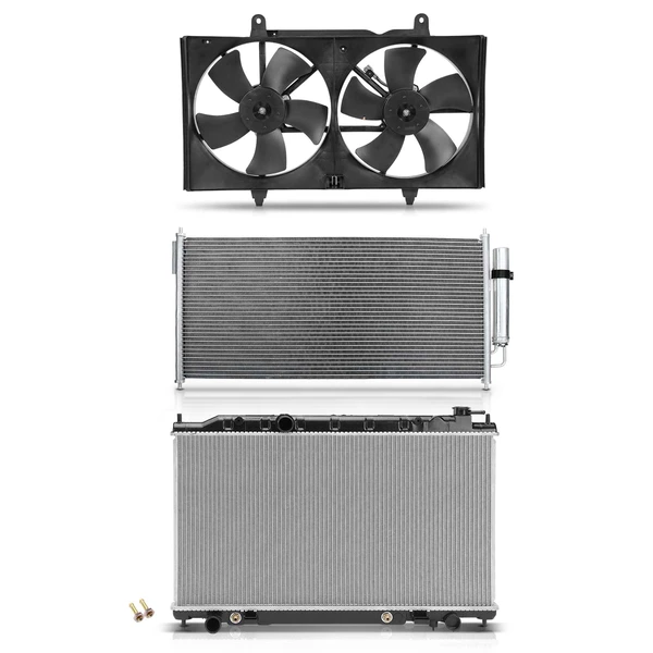 3 Pcs Radiator & AC Condenser & Cooling Fan Kit for Nissan Altima 2002-2006 L4 2.5L