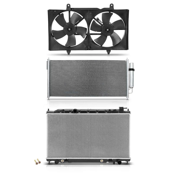 3 Pcs Radiator & AC Condenser & Cooling Fan Kit for Nissan Altima 02-04 Maxima V6 3.5L