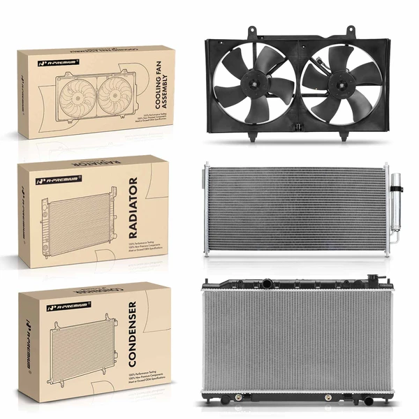 3 Pcs Radiator & AC Condenser & Cooling Fan Kit for Nissan Altima 02-04 Maxima V6 3.5L