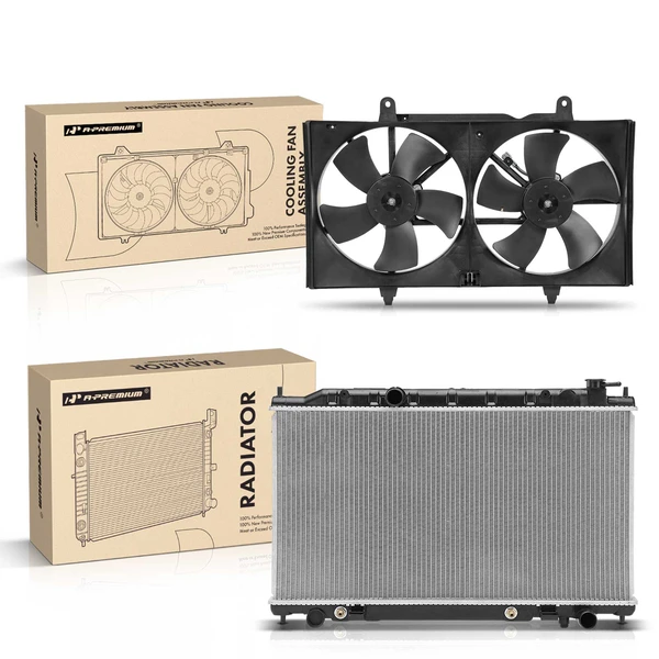 2 Pcs Radiator & Cooling Fan Assembly Kit for Nissan Altima 2002-2004 Maxima V6 3.5L