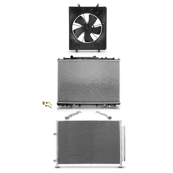 3 Pcs Radiator & AC Condenser & Cooling Fan Kit for Acura MDX 2001-2002 V6 3.5L Petrol