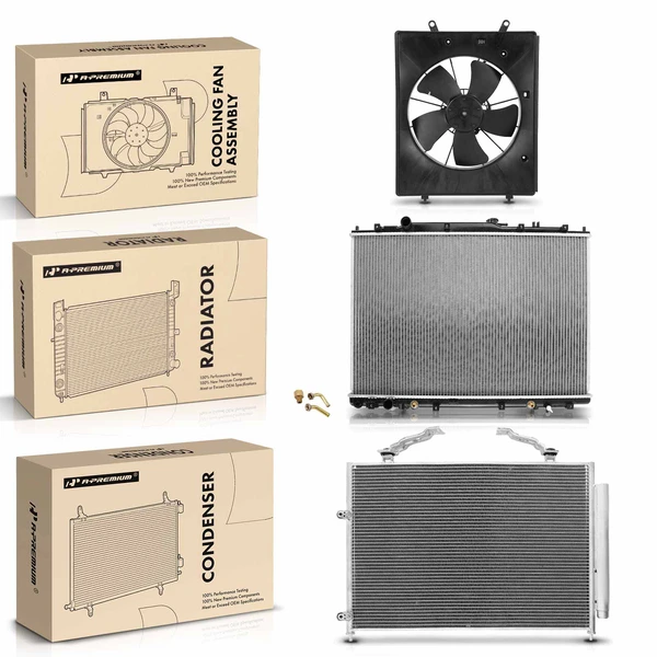 3 Pcs Radiator & AC Condenser & Cooling Fan Kit for Acura MDX 2001-2002 V6 3.5L Petrol