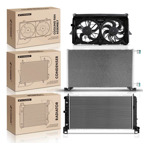 3 Pcs Radiator & AC Condenser & Cooling Fan Kit for Chevrolet Avalanche without Engine Oil Cooler