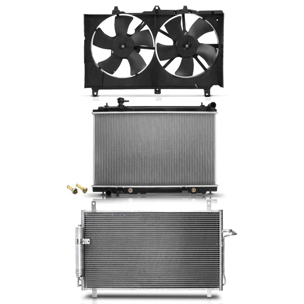 3 Pcs Radiator & AC Condenser & Cooling Fan Kit for Nissan 350Z 2003-2006 V6 3.5L