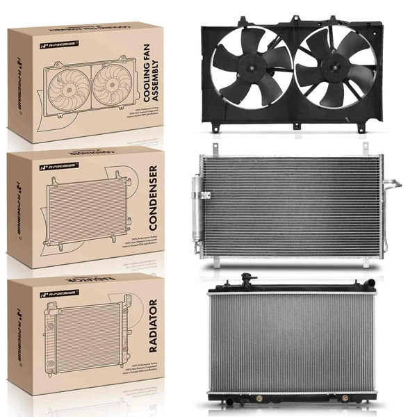 3 Pcs Radiator & AC Condenser & Cooling Fan Kit for Nissan 350Z 2003-2006 V6 3.5L