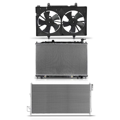 3 Pcs Radiator & AC Condenser & Cooling Fan Kit