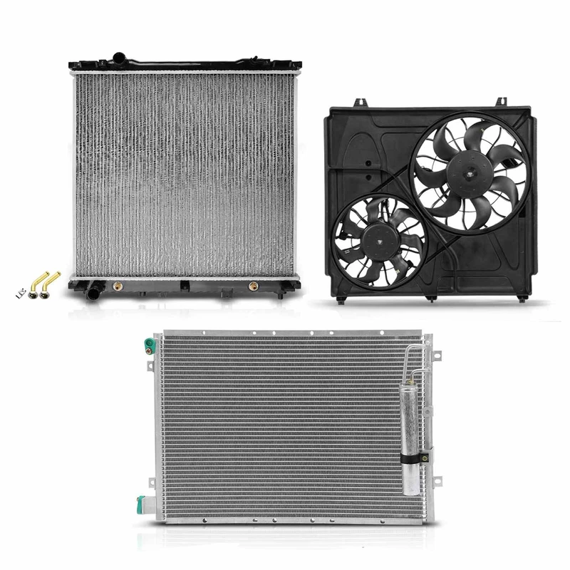 3 Pcs Radiator & AC Condenser & Cooling Fan Kit for 2003-2004 Kia Sorento