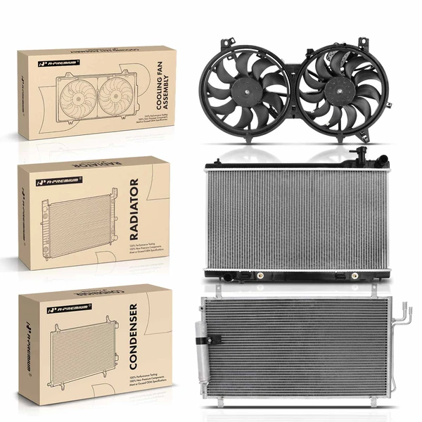 3 Pcs Radiator & AC Condenser & Cooling Fan Kit for Infiniti G35 2007 V6 3.5L Coupe