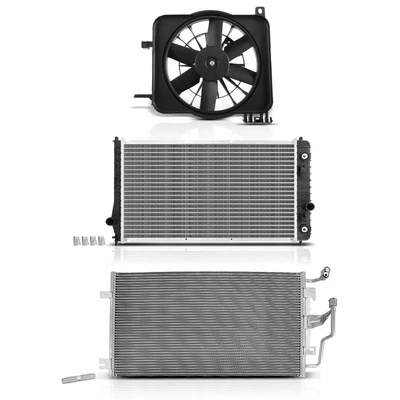 3 Pcs Radiator & AC Condenser & Cooling Fan Kit