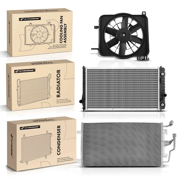 3 Pcs Radiator & AC Condenser & Cooling Fan Kit for Chevy Cavalier Pontiac 2002-2005