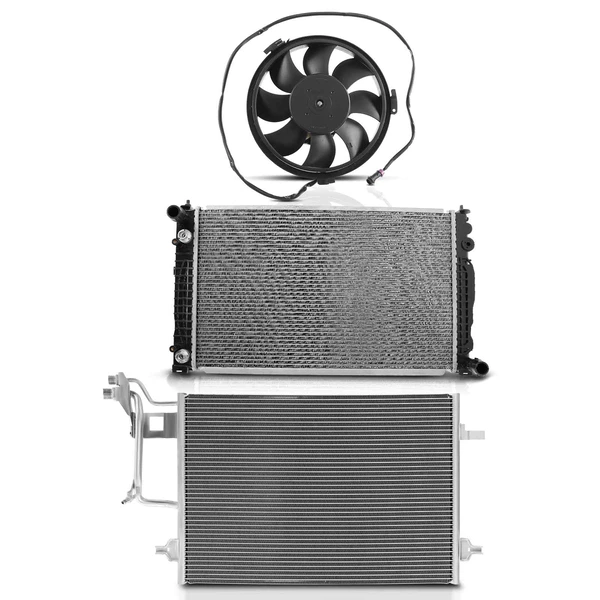 3 Pcs Radiator & AC Condenser & Cooling Fan Kit for Audi A4 98-99 VW Passat 98-01 2.8L