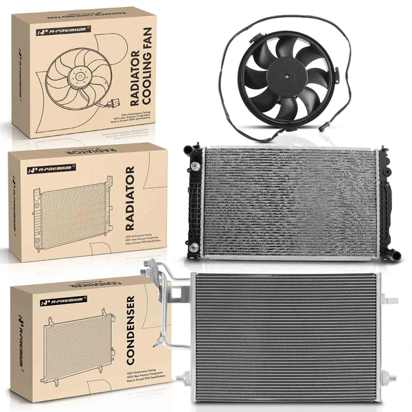 3 Pcs Radiator & AC Condenser & Cooling Fan Kit for Audi A4 98-99 VW Passat 98-01 2.8L